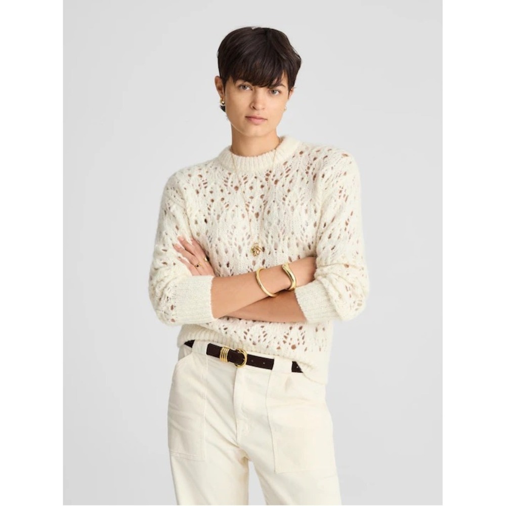 Madewell Pointelle-Stitch Sweater Large Cream NEW Alpaca Wool Drop Shoulder